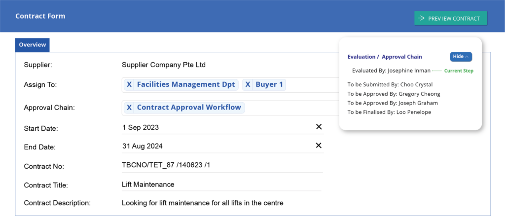 Contract Form Assignment and approval